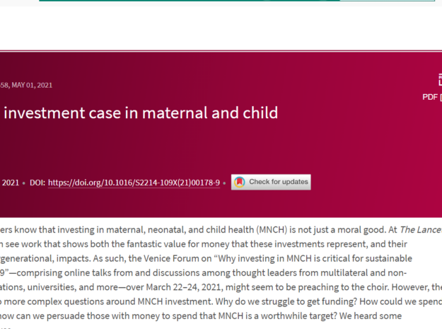 New Editorial: Progressing the Investment Case in Maternal and Child Health